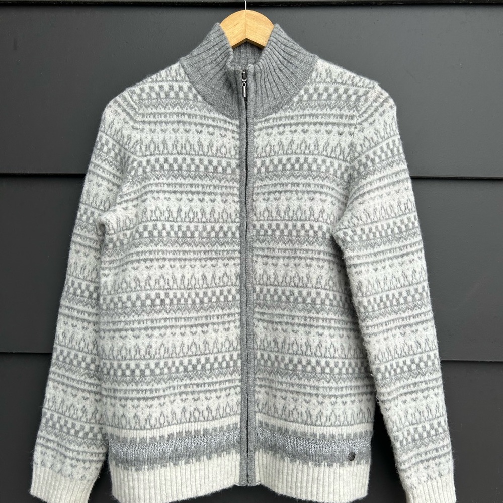 Northern Reflections zip up Cardigan - Winter/Festive theme - cream/grey - M - Picture 4 of 8
